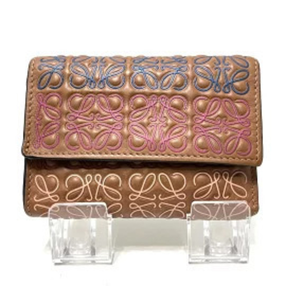 Loewe Vertical Wallet Repeat Tri fold Embossed finish Tan Brown x Multi
